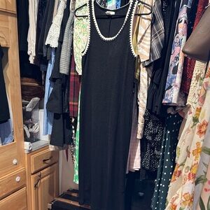 Crochet black midi dress embroidery neckline